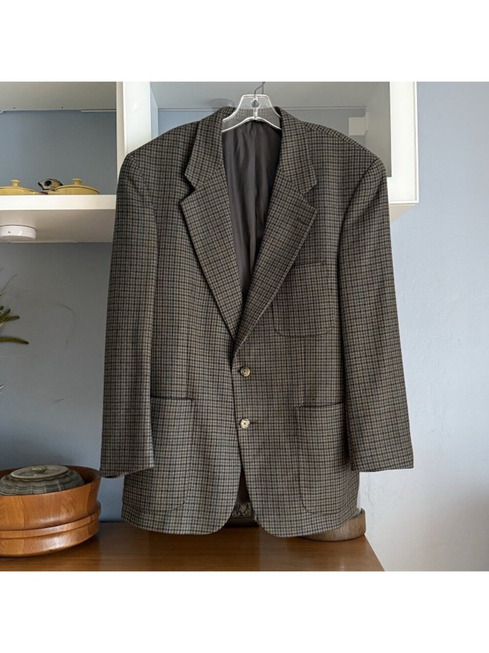 Vintage Burberry Houndstooth Plaid Wool Jacket Blazer Sz 42